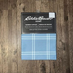 Eddie Bauer 100% Cotton Blue & White Plaid Striped Fabric Shower Curtain